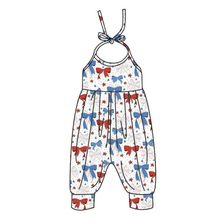 Preorder Baby Girl Halter July 4th Bows Pants Jumpsuit ( Moq 5 )