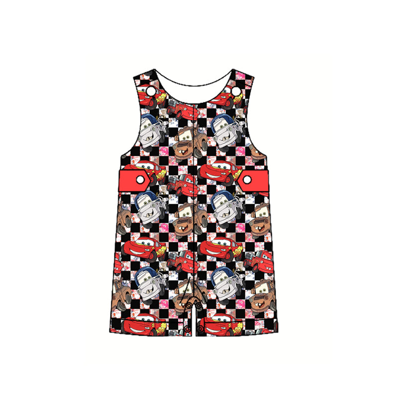 Preorder Baby Boy Infant Sleeveless Button Checked Cartoon Car Romper ( Moq 5 )