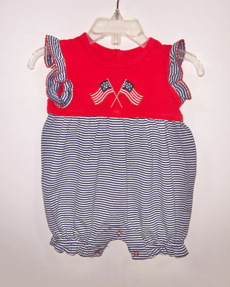 Preorder Baby Girl Infant Short Sleeves Flags 4th Of July Stripes Romper ( Moq 5 )