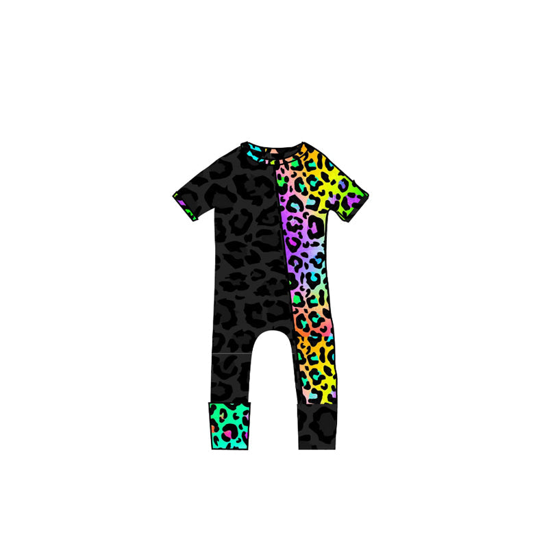 Preorder Baby Kids Infant Short Sleeves Colorful Leopard Zipper Romper ( Moq 5 )