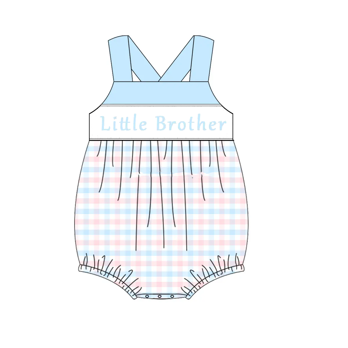 Preorder Baby Boy Infant Straps Little Brother Checked Bubble Romper ( Moq 5 )