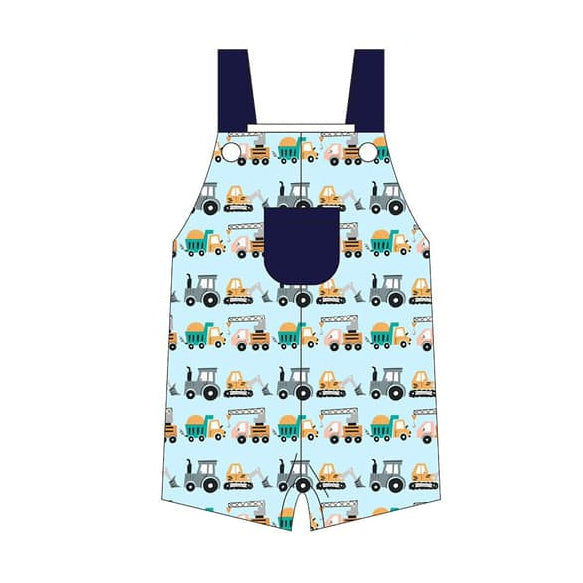 Preorder Baby Boy Infant Straps Trucks Pocket Buttons Romper ( Moq 5 )