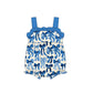 Baby Girl Infant Straps Blue Bows Ruffle Bubble Romper RTS