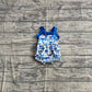 Baby Girl Infant Straps Blue Bows Ruffle Bubble Romper RTS