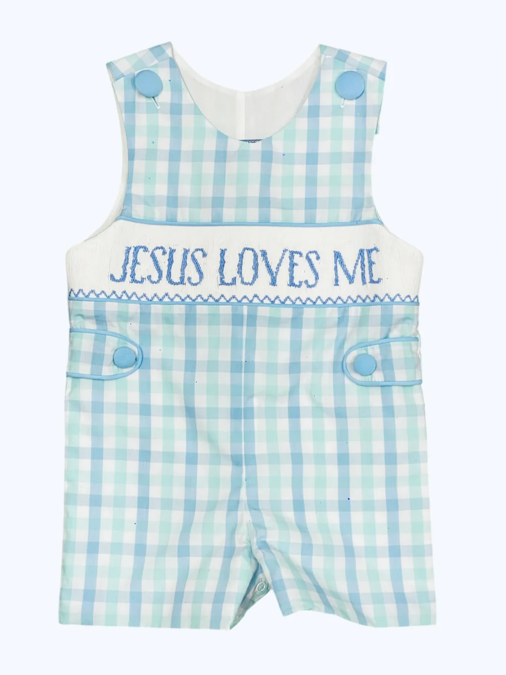Preorder Baby Boy Infant Sleeveless JESUS LOVES ME Blue Plaid Romper ( Moq 5 )