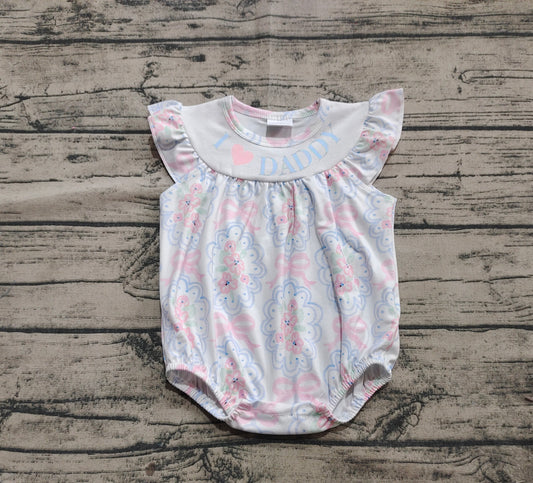 Preorder Baby Girl Infant Short Sleeves Embroidery I LOVE DADDY  Bows Flower Bubble Romper ( No moq )