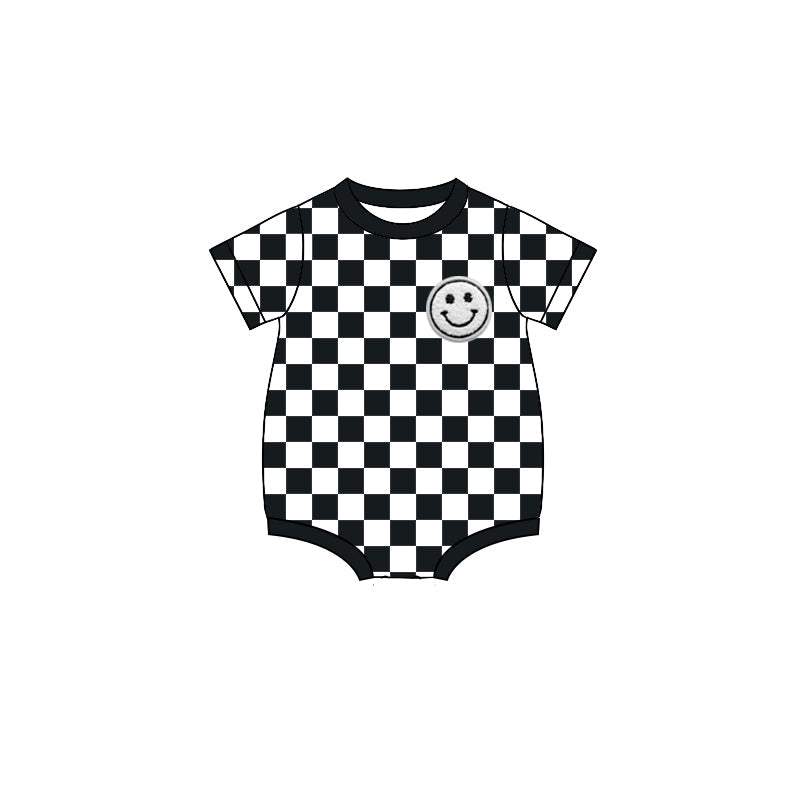 Preorder Baby Girl Infant Short Sleeves Smile Black Checked Bubble Romper ( Moq 5 )
