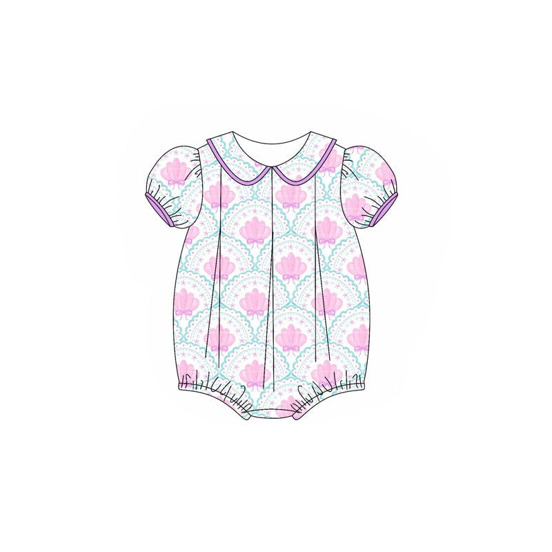 Preorder Baby Girl Infant Short Sleeves Bows Purple Shell Bubble Romper ( Moq 5 )