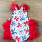 Preorder Baby Girl Infant 4th Of July Bows Stars Ruffle Red Tulle Romper ( Moq 5 )