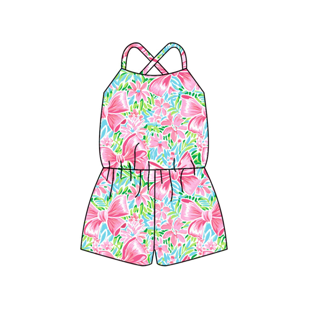 Preorder Baby Girl Sleeveless Flower Bows Shorts Jumpsuit Clothes ( Moq 5 )