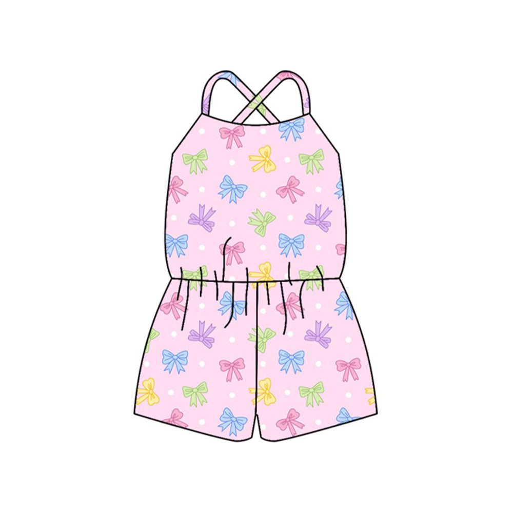 Preorder Baby Girl Sleeveless Bows Shorts Jumpsuit Pink Clothes ( Moq 5 )