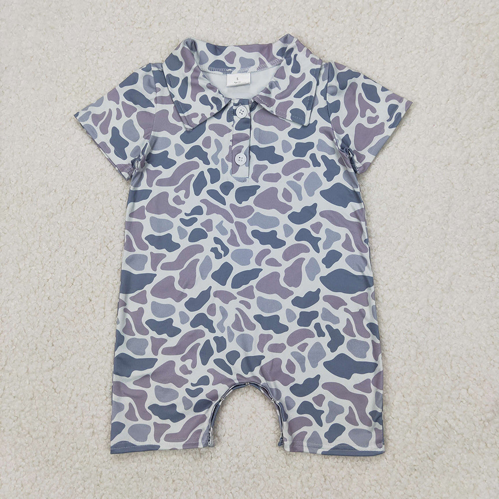 Baby Boy Infant Short Sleeves Camo Buttons Sibling Summer Romper RTS