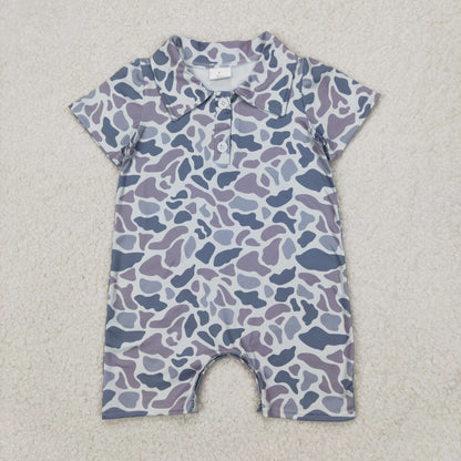 Baby Boy Short Sleeves Grey Camo Buttons Shirt Sibling Tops Romper RTS