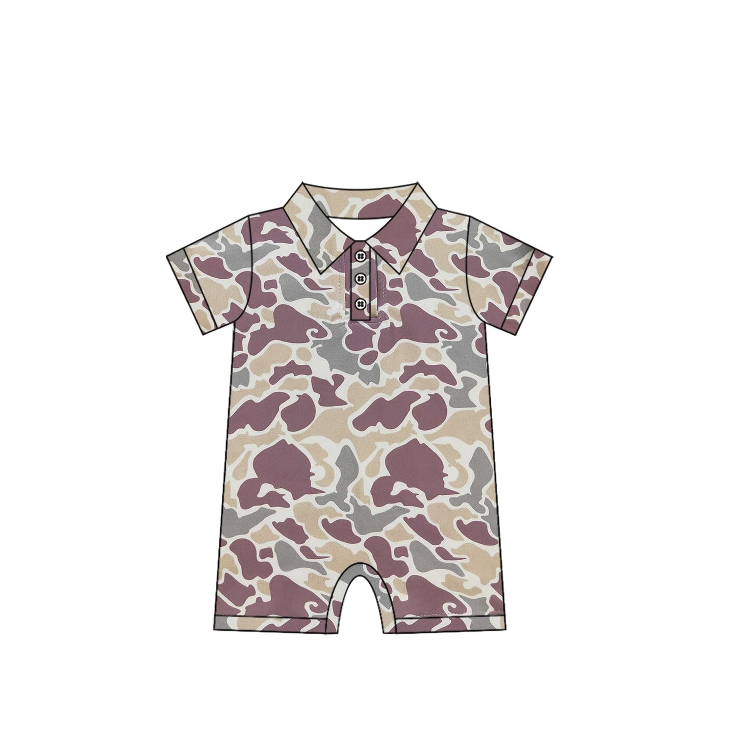 Preorder Baby Boy Infant Short Sleeves Khaki Camo Buttons Romper ( Moq 5 )
