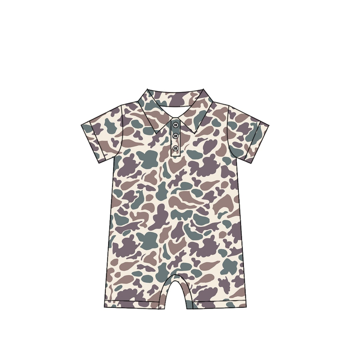 Preorder Baby Boy Infant Short Sleeves Camo Buttons Summer Romper ( Moq 5 )