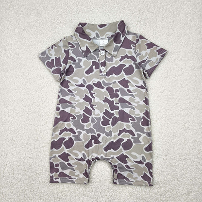 Baby Boy Short Sleeves Camo Buttons Shirt Sibling Tops Romper RTS