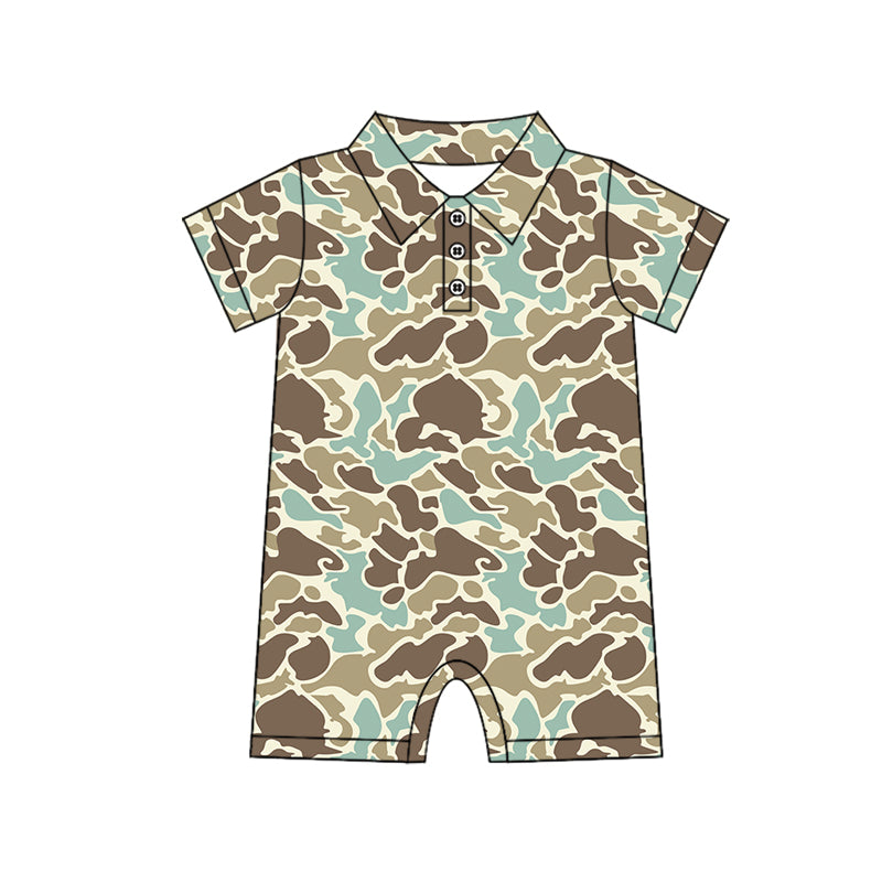 Preorder Baby Boy Infant Short Sleeves Buttons Camo Romper ( Moq 5 )
