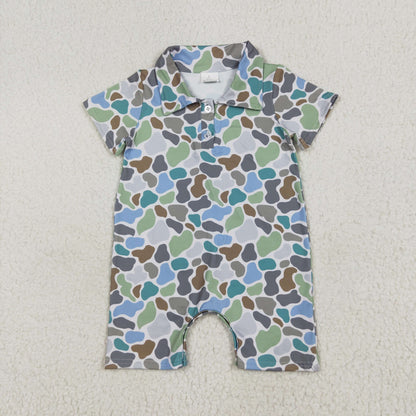 Baby Boy Infant Short Sleeves Buttons Camo Romper Sibling Summer Clothes RTS