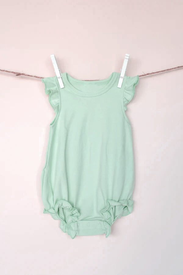 Preorder Baby Girl Infant Green Short Sleeves Bubble Cotton Romper ( Moq 5 )