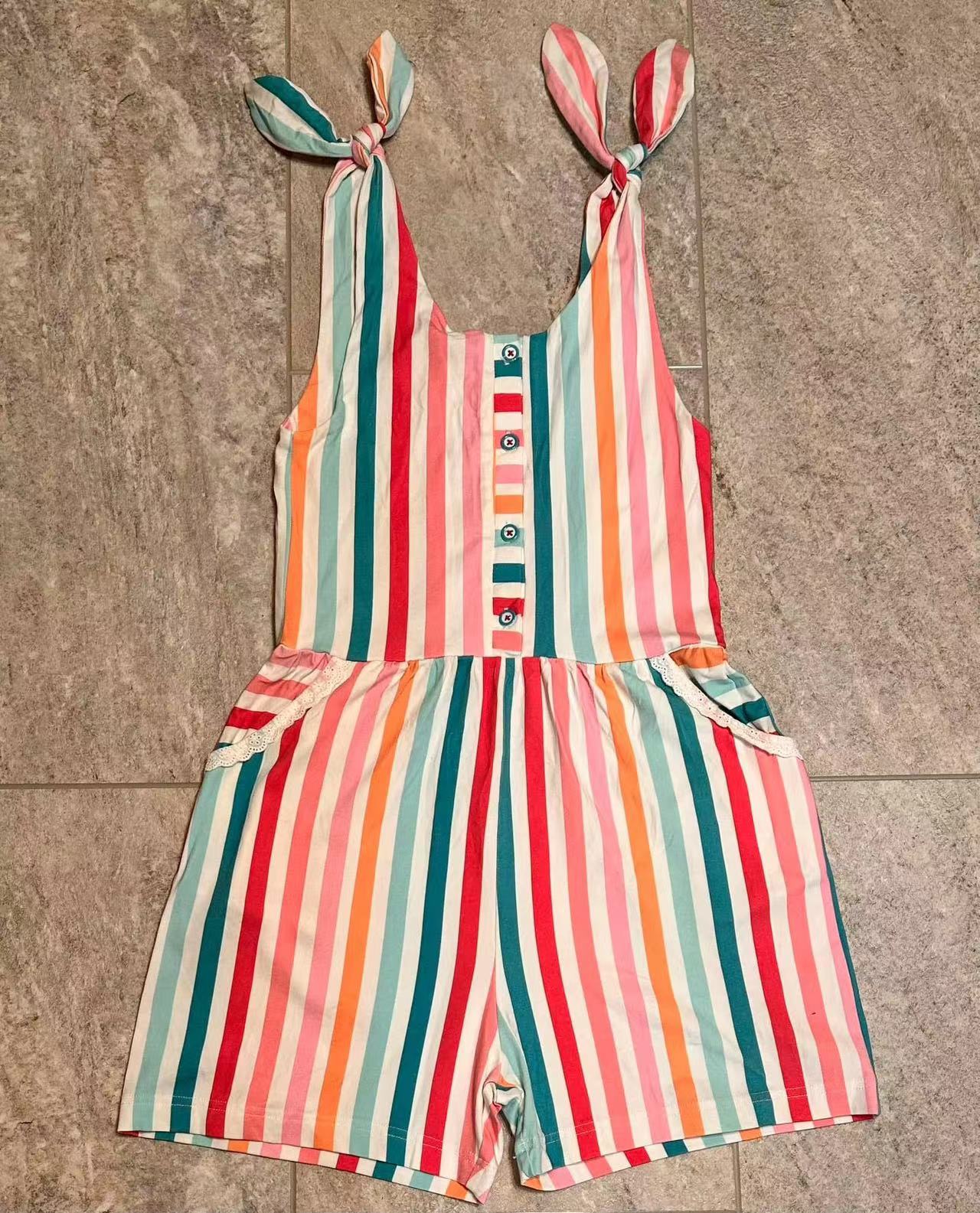 Preorder Baby Girl Sleeveless Colorful Stripes Buttons Pockets Jumpsuit ( Moq 5 )