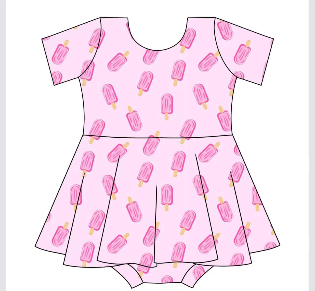 Preorder Baby Girl Infant Short Sleeves Pink Popsicles Skort Romper ( Moq 5 )