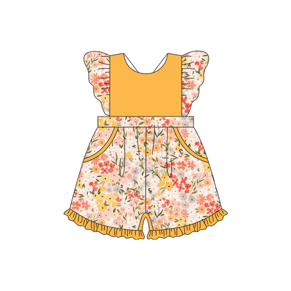 Preorder Baby Girl Short Sleeves Yellow Flower Pockets Jumpsuit ( Moq 5 )