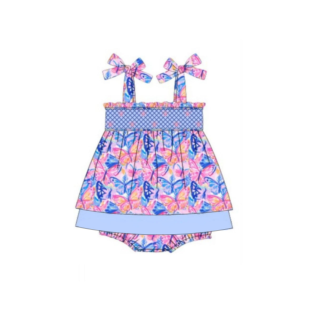 Preorder Baby Girl Straps Colorful Butterfly Bummie Romper（ Moq 5 ）