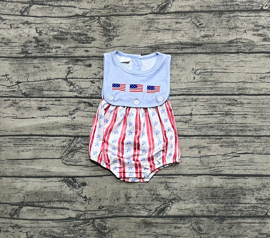 Preorder Baby Boy Sleeveless Flags Stripes Stars 4th Of July Romper ( No moq )