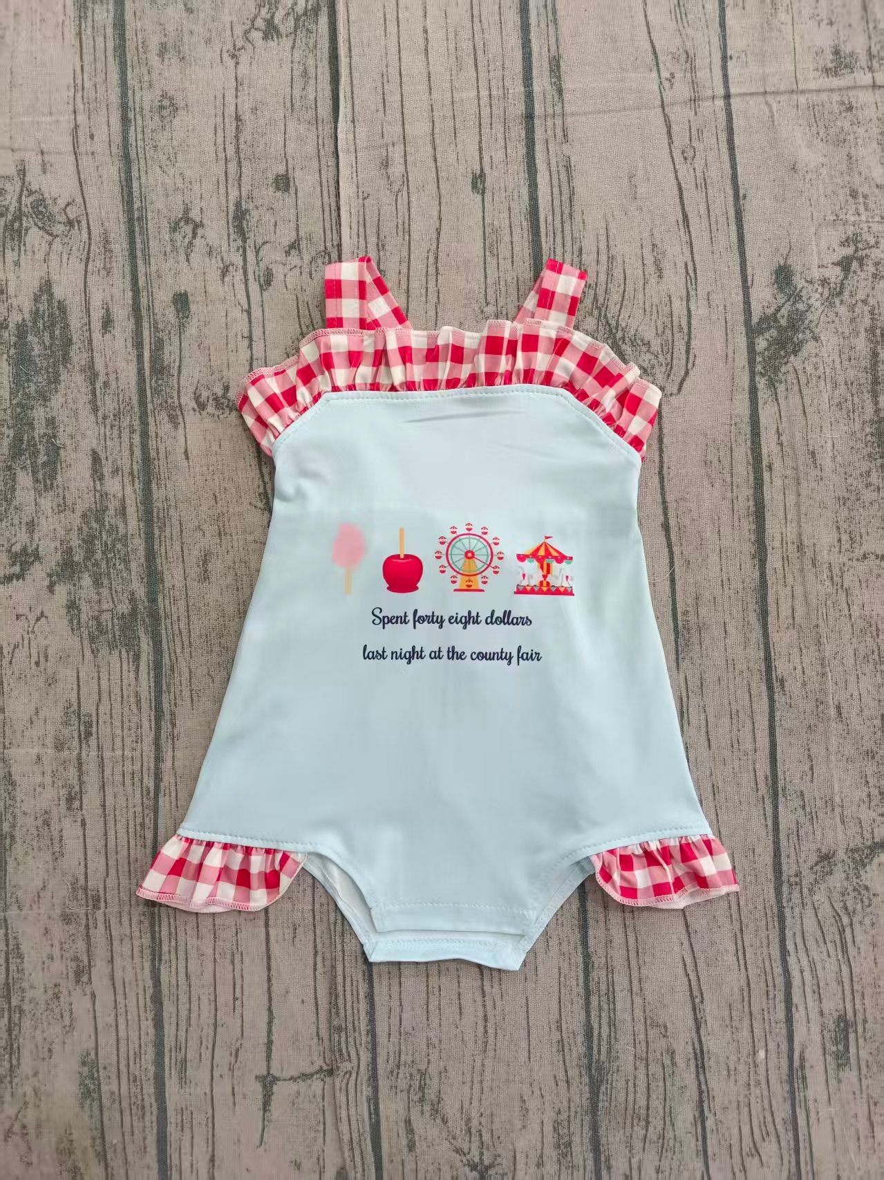 ( No moq ) Preorder Baby Girl Straps Red Plaid Bow Bubble Summer Romper