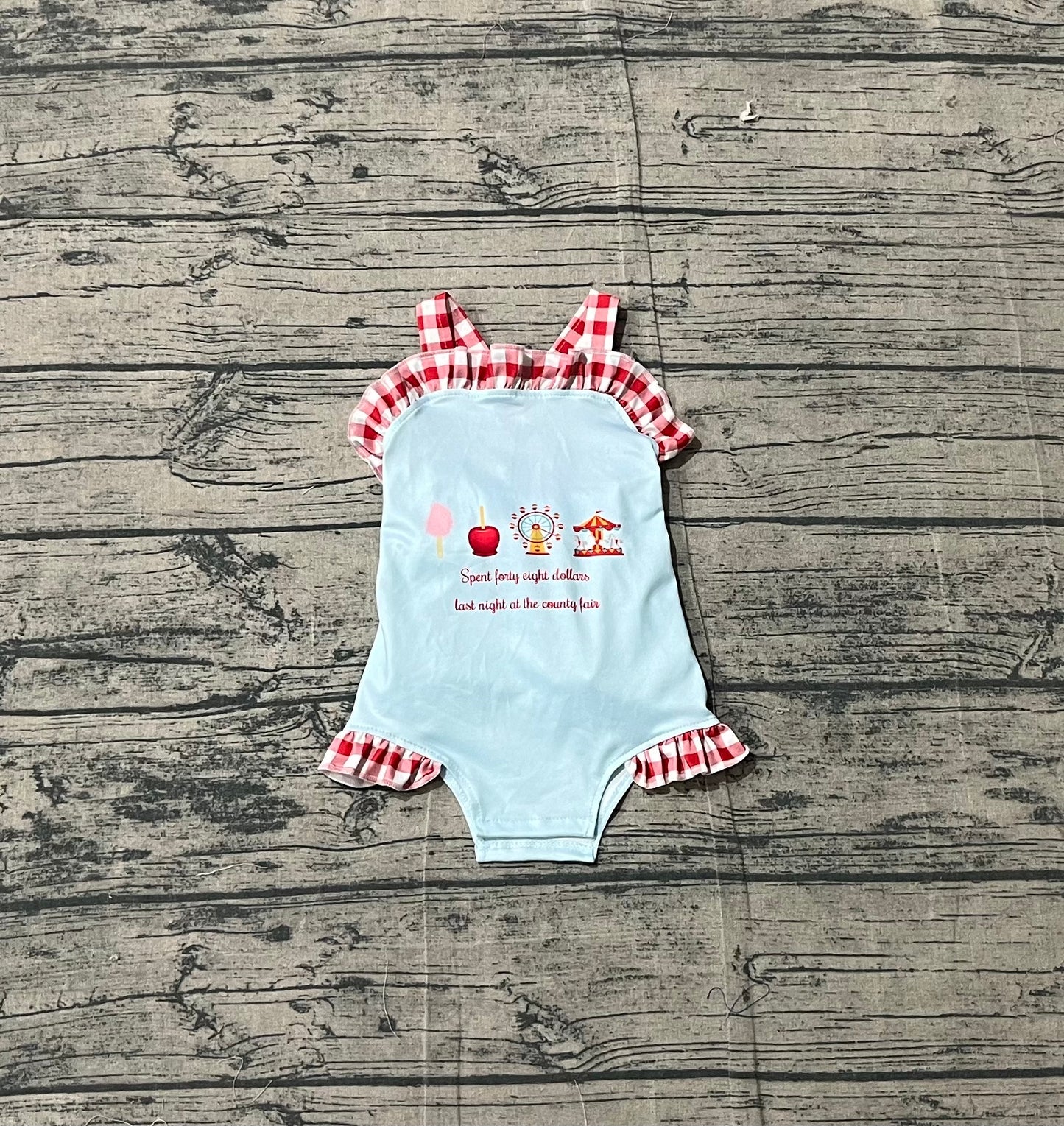 Baby Girl Infant Straps Red Plaid Bow Bubble Summer Romper RTS