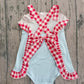 ( No moq ) Preorder Baby Girl Straps Red Plaid Bow Bubble Summer Romper