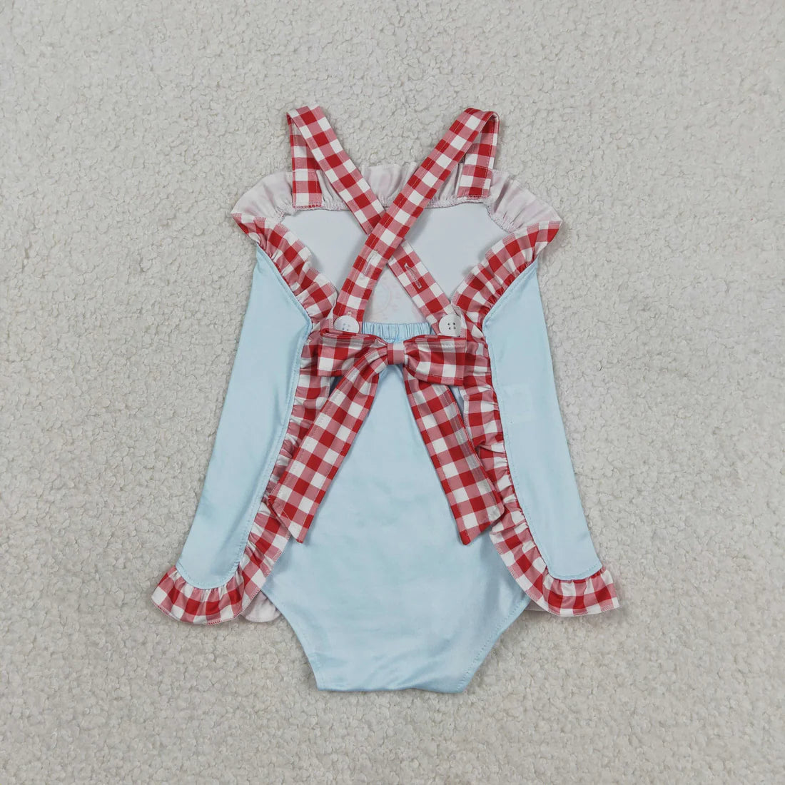 Sibling Baby Boys Girls Blue Tops Red Plaid Shorts Clothes Rompers Sets RTS