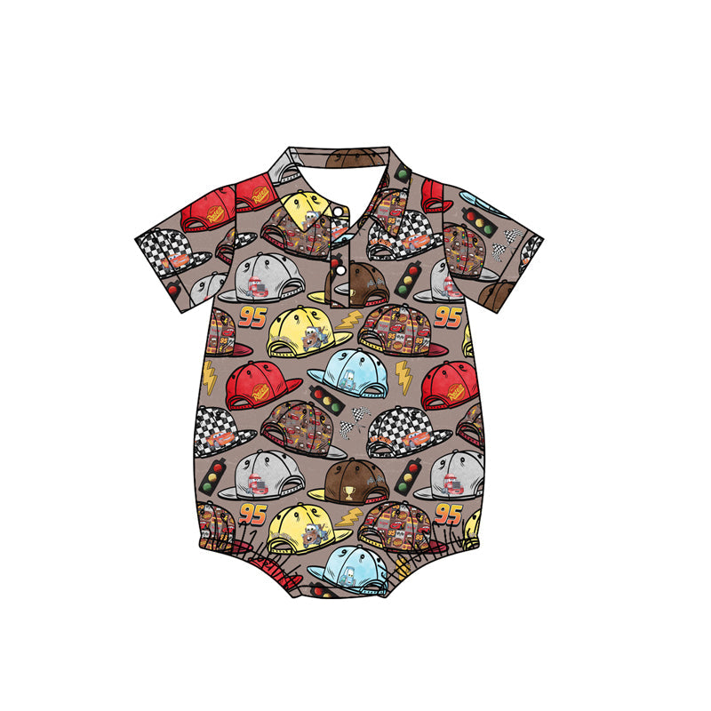 Preorder Baby Boy Short Sleeves Cartoon Hats Buttons Bummie Romper ( No moq )