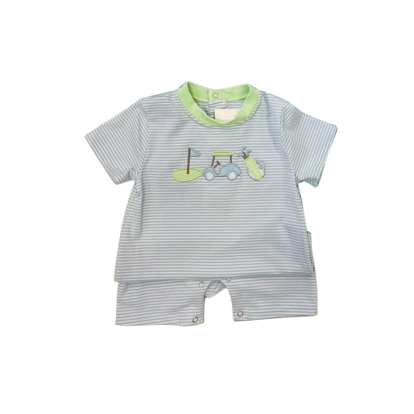 Preorder Baby Boy Short Sleeves Stripes Golf Buttons Romper ( Moq 5 )