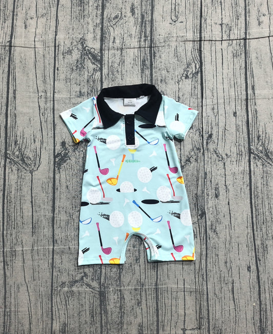 ( No moq ) Preorder Baby Boy Short Sleeves Golf Buttons Romper