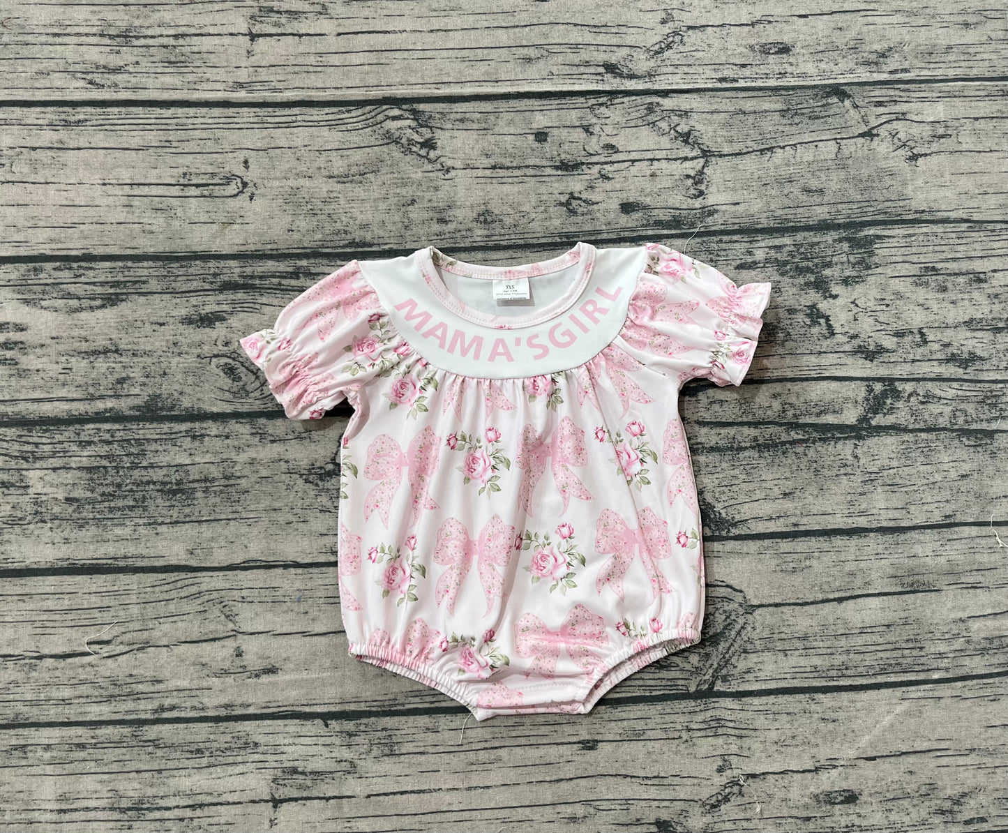 Baby Girl Infant Short Sleeves Pink Bows Flower Bubble Romper RTS