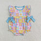 Baby Girl Short Sleeves Flower Plaid Blue Bows  Sibling Romper Set RTS