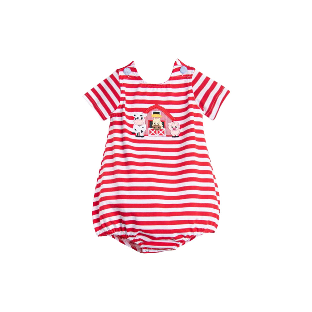 Preorder Baby Infant Kids Red Stripes Cows Pigs Farm Romper ( Moq 5 )