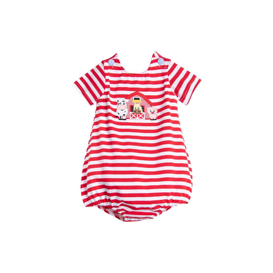 Preorder Baby Infant Kids Red Stripes Cows Pigs Farm Romper ( Moq 5 )