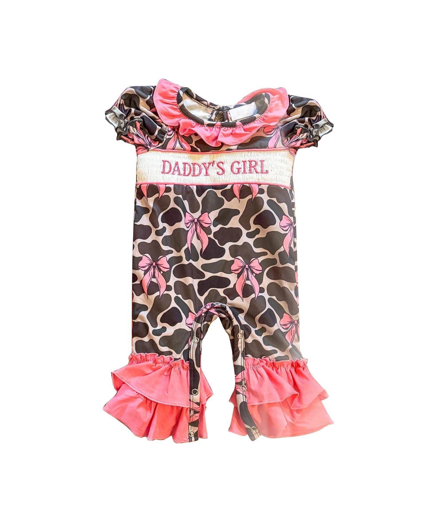 ( Moq 5 ) Preorder Baby Infant Kids Short Sleeves Camo Bows Daddy's Girl Ruffle Romper