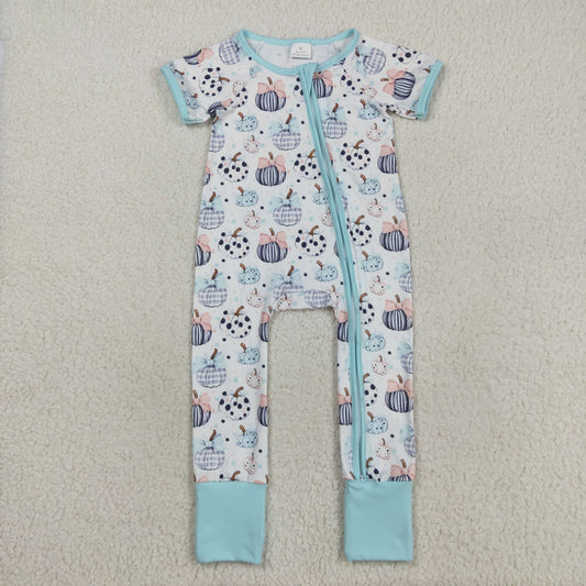 Sibling Baby Girls Kids Pumpkins Bows Shirt Bell Pants Fall Set Zipper Romper Clothes RTS