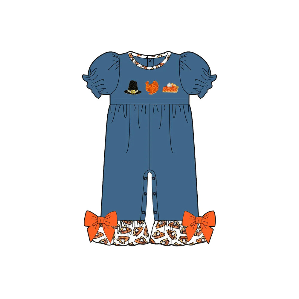 ( Moq 5 ) Preorder Baby Girl Short Sleeves turkey Hats Ruffle Pants Thanksgiving Romper