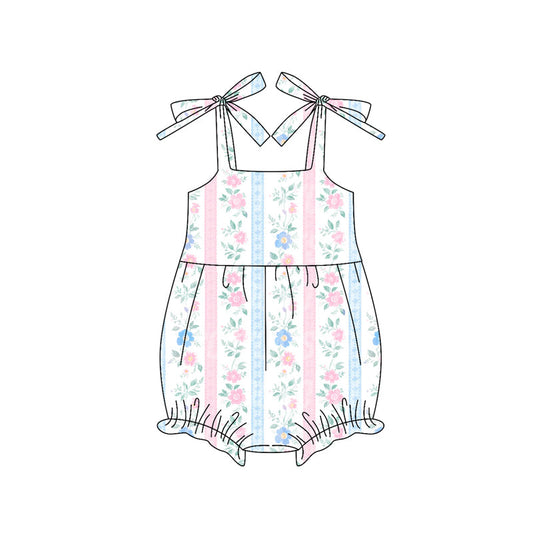 ( Moq 5 ) Preorder Baby Girl Straps Flower Stripes Ruffle Bubble Romper