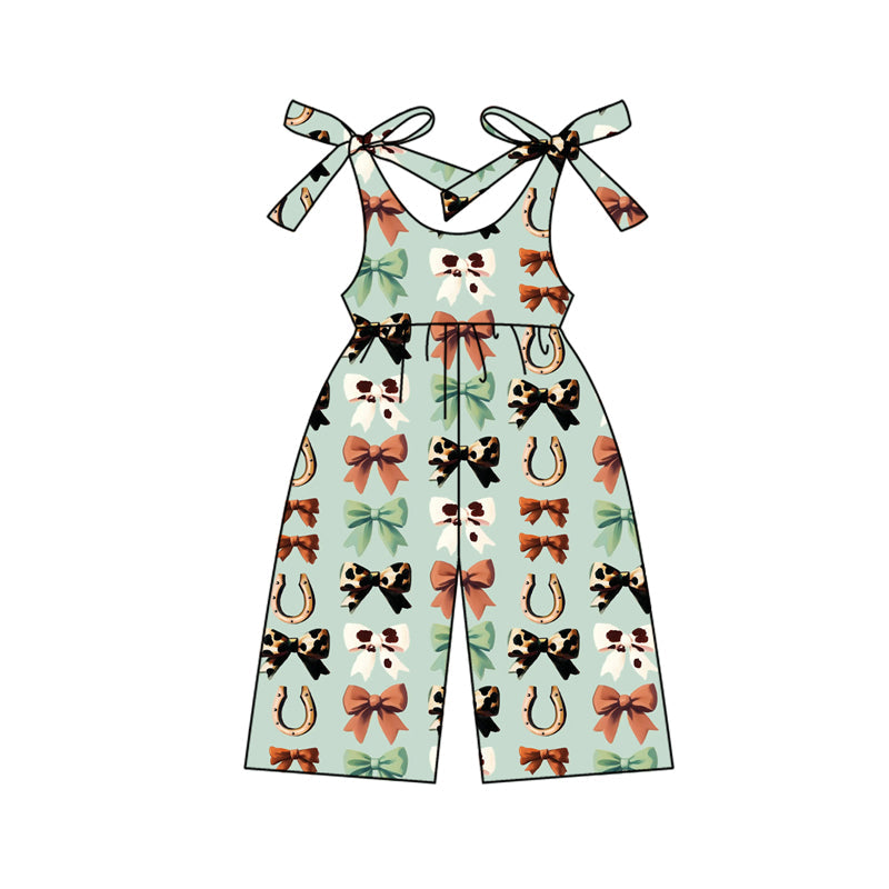 ( Moq 5 ) Preorder Baby Girl Straps Western Bows Pants Green Jumpsuit