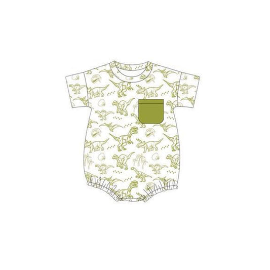 ( Moq 5 )  Preorder Baby Boy Short Sleeves Dinosaurs Pocket Bubble Romper