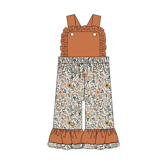 ( Moq 5 ) Preorder Baby Girl Brown Sleeveless Floral Ruffle Pants Jumpsuit