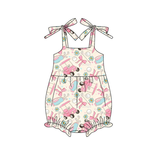 ( Moq 5 ) Preorder Baby Girl Straps Pink Bows Golf Flower Bubble Romper