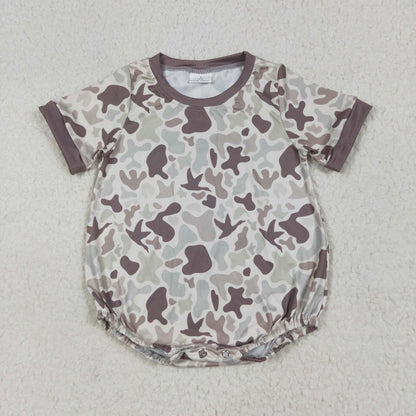 Sibling Boys Infant Short Sleeves Camo Ducks Dogs Summer Bubble Romper RTS
