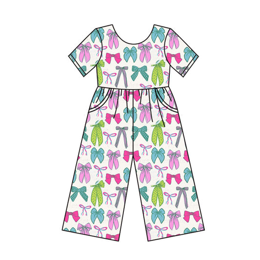 ( Moq 5 ) Preorder Baby Girl Colorful Bows Pockets Jumpsuit