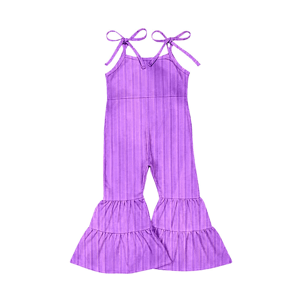 ( Moq 5 ) Preorder Baby Girl Straps Bell Pants Ribbed Purple Jumpsuit